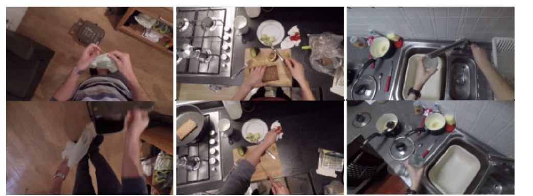 EPIC-KITCHENS-100 egocentric frames showing continuous hand-object interaction